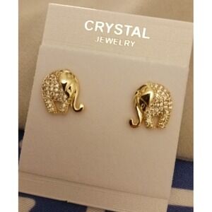 NEW Gold & Rhinestone Elephant Dainty‎ Stud Earrings